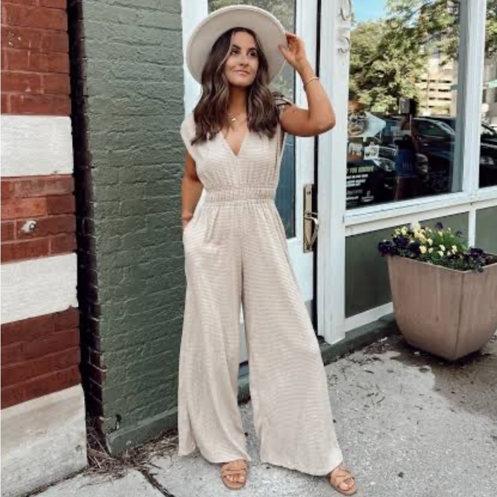 By together Striped Beige Jumpsuit from magnolia boutique medium